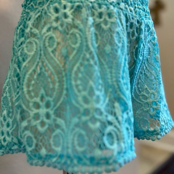 O'Rageous Women's Size Medium/Large Crochet Lace Beach Turquoise Coverup Shorts - Picture 3 of 7